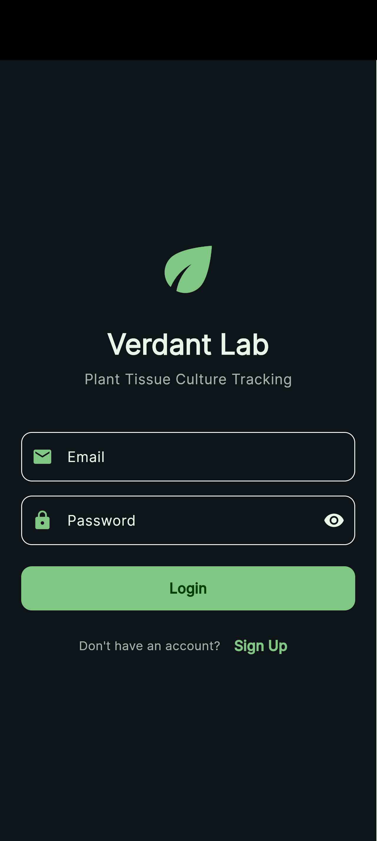 Verdant Lab login screen