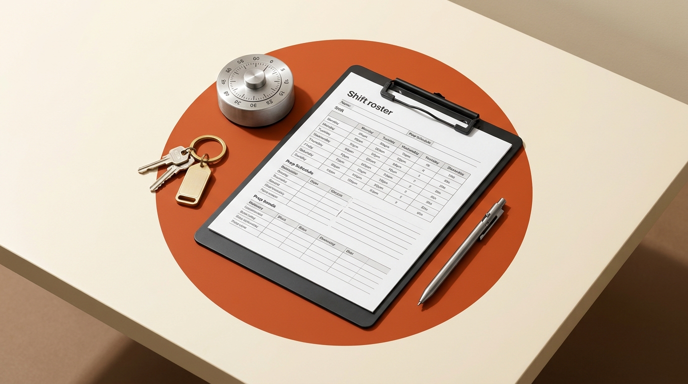Aloha Smart Manager restaurant shift operations kit with manager clipboard, roster, and timer