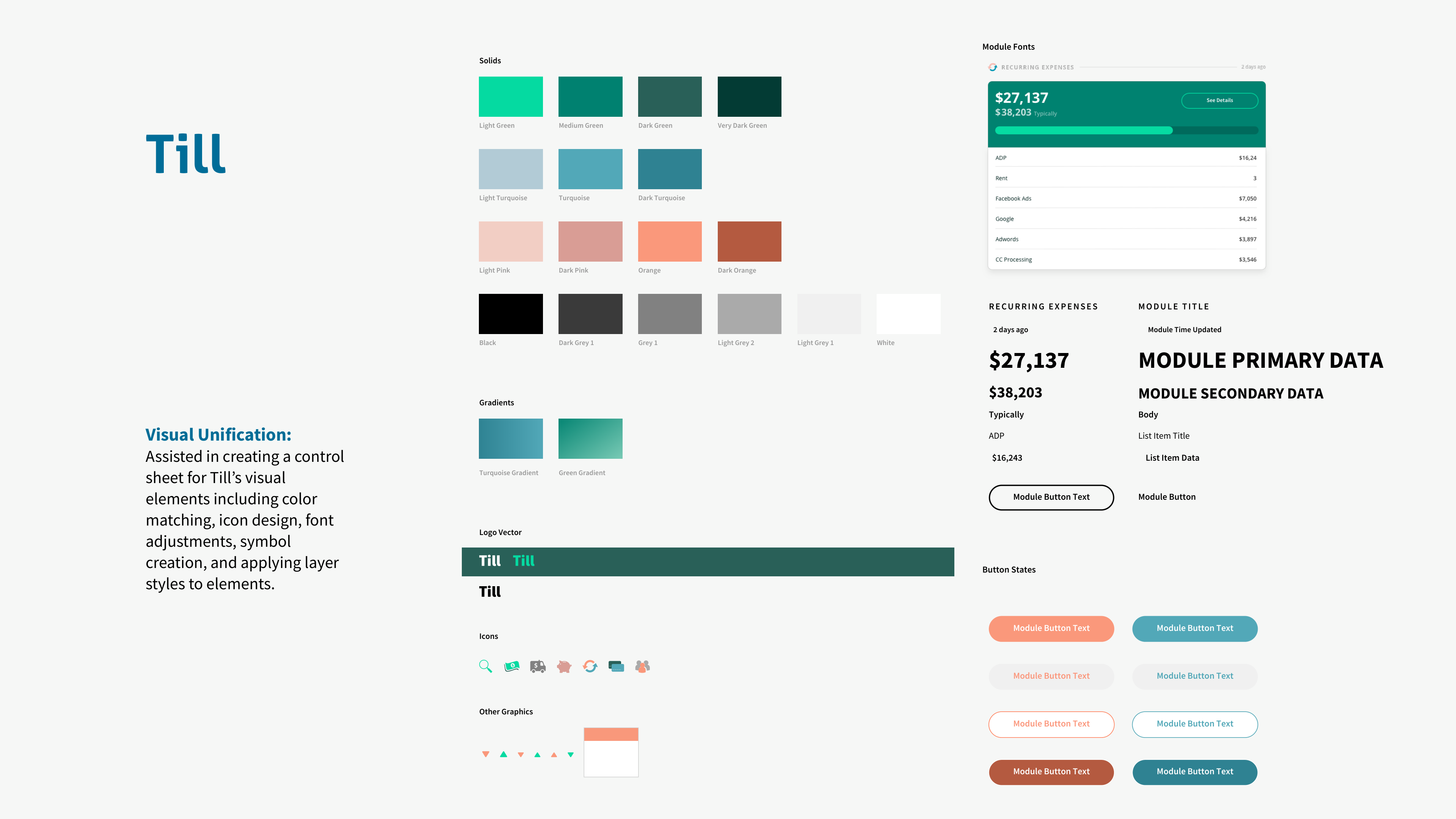 Design system tokens, typography scales, and component library states