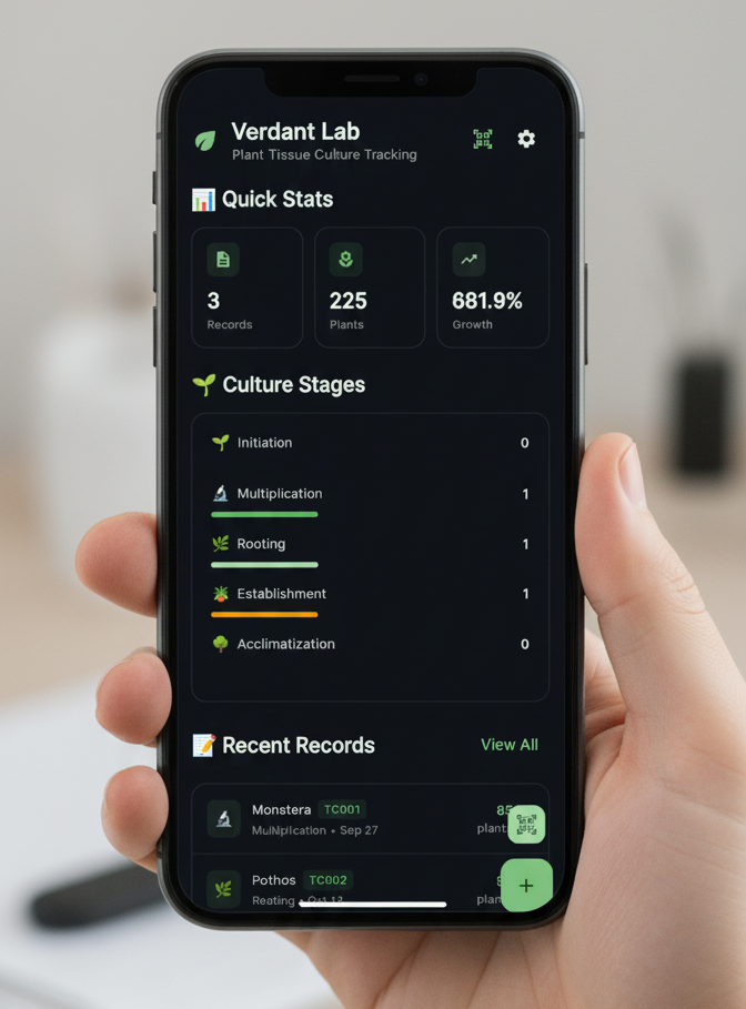 Verdant Lab mockup showing the mobile app experience